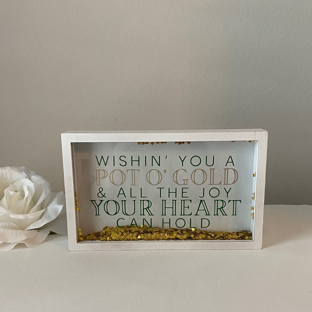 St. Patrick’s Day Holiday Decor White and Gold Decorative Shadow Box